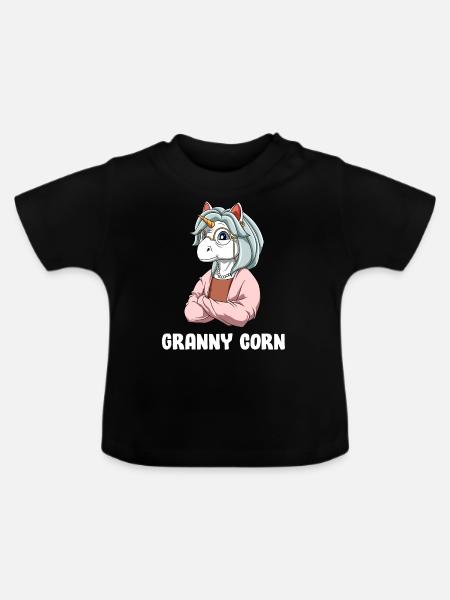 Oma - Oma Einhorn - Lustiges Oma Einhorn - Baby Bio-T-Shirt mit Rundhals - Schwarz
