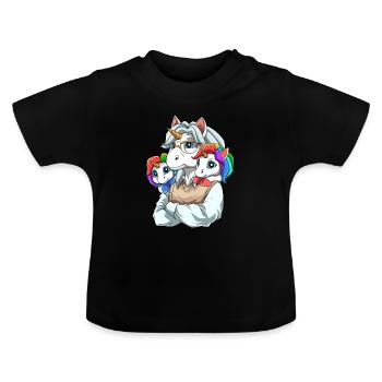 Enkelkinder und Großvater Einhörner - Baby Bio-T-Shirt mit Rundhals - Schwarz - Vorne