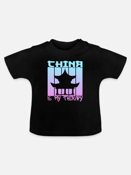 China is my Therapie - Baby Bio-T-Shirt mit Rundhals - Schwarz
