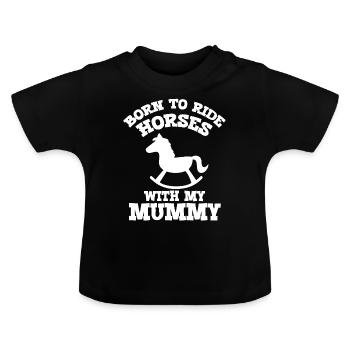 Geboren um mit Mama reiten zu gehen Pferde Reiten - Baby Bio-T-Shirt mit Rundhals - Schwarz - Vorne