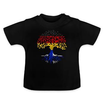Roots Tree Germany Finland - Baby Organic T-Shirt with Round Neck - black - Front