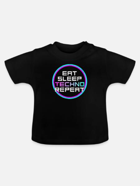 eat sleep techno repeat - Baby Bio-T-Shirt mit Rundhals - Schwarz