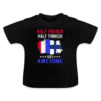 Half French Half Finnish - Baby Organic T-Shirt with Round Neck - black - Front