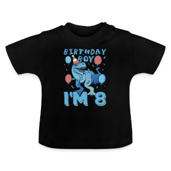 Boy Age 8 Year Old Cute Birth Born Roar Dinosaur - Baby Organic T-Shirt with Round Neck - black - Front