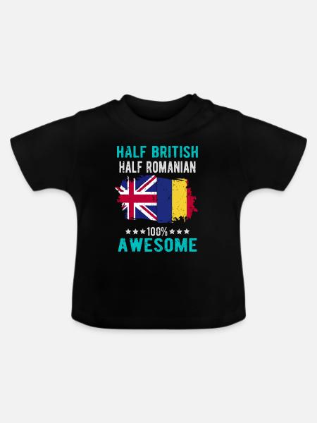 Halb Brite Halb Rumäne - Baby Bio-T-Shirt mit Rundhals - Schwarz