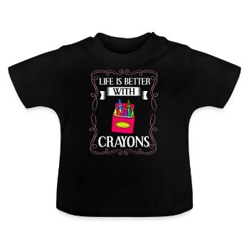 Crayon Box Colored Pencil Wax Case Wax Crayon - Baby Organic T-Shirt with Round Neck - black - Front