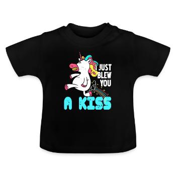 Je viens de vous souffler un baiser Mignon thé licorne vintage - T-shirt bio col rond Bébé - noir - Devant