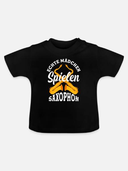 Echte Mädchen Spielen Saxophon - Baby Bio-T-Shirt mit Rundhals - Schwarz
