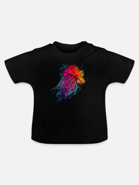 Bunte Qualle - Baby Bio-T-Shirt mit Rundhals - Schwarz