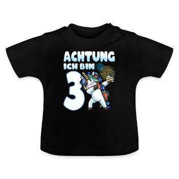 Dritter Geburtstag Mädchen 3 Jahre Einhorn - Baby Bio-T-Shirt mit Rundhals - Schwarz - Vorne