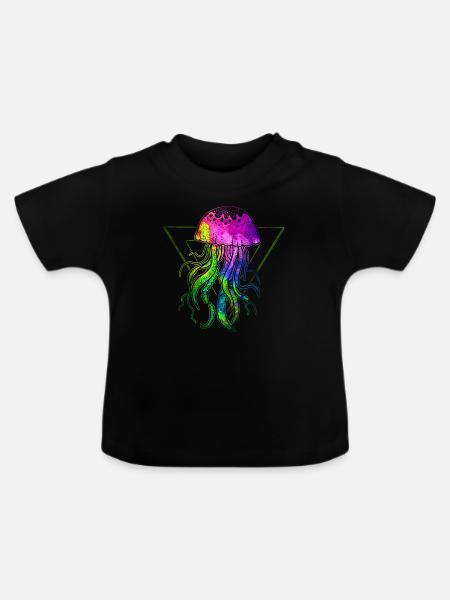 Bunte Qualle - Baby Bio-T-Shirt mit Rundhals - Schwarz