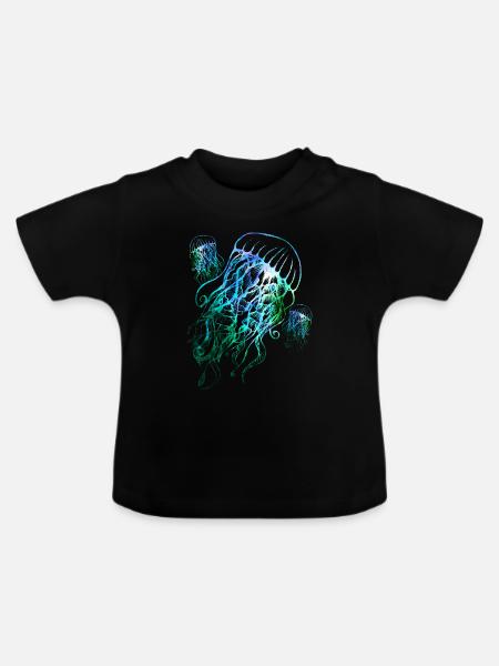 Bunte Quallen - Baby Bio-T-Shirt mit Rundhals - Schwarz