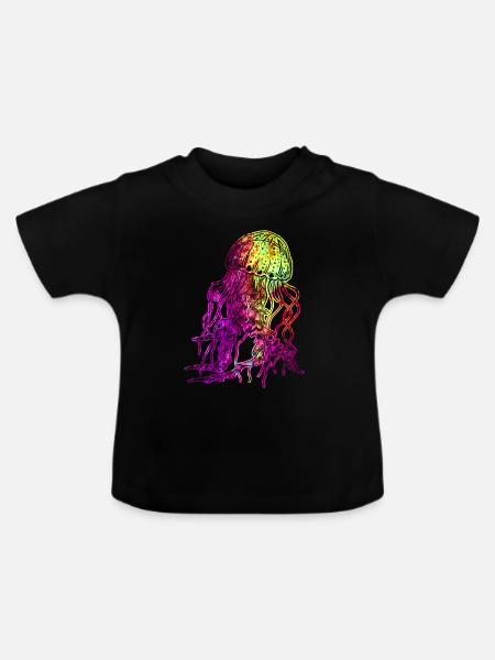 Bunte Qualle - Baby Bio-T-Shirt mit Rundhals - Schwarz