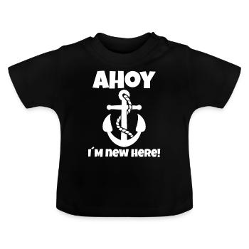 Ahoi am new here Birth Baby Hamburg Anchor - Baby Organic T-Shirt with Round Neck - black - Front