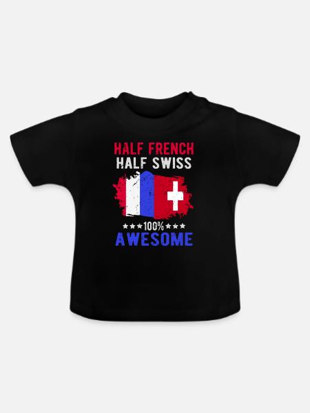 Halb Franzose Halb Schweizer - Baby Bio-T-Shirt mit Rundhals - Schwarz