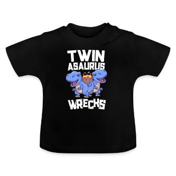 Twinasaurus Wrecks Matching Dinosaur Twin Boys - Baby Organic T-Shirt with Round Neck - black - Front