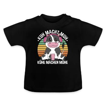Kuh macht Muh Kühe machen Mühe Landwirt witziges - Baby Bio-T-Shirt mit Rundhals - Schwarz - Vorne