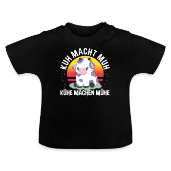 Kuh macht Muh Kühe machen Mühe Landwirt witziges - Baby Bio-T-Shirt mit Rundhals - Schwarz - Vorne