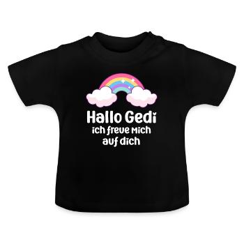 Hallo Gedi ich freue mich auf dich Patenonkel - Baby Bio-T-Shirt mit Rundhals - Schwarz - Vorne