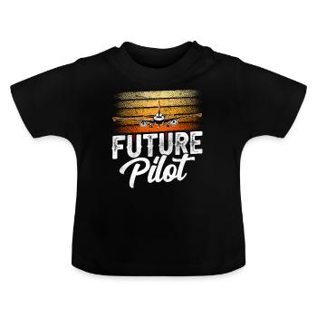 Future Pilot Small Aircraft Jet Light Aircraft - Baby Organic T-Shirt with Round Neck - black - Front