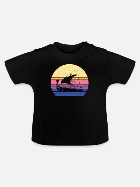 Wikingerschiff - Baby Bio-T-Shirt mit Rundhals - Schwarz
