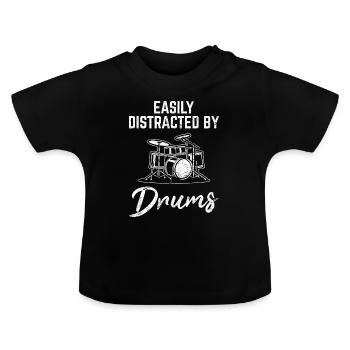 Easily Distracted By Drums Funny Drummer Percussio - Baby Bio-T-Shirt mit Rundhals - Schwarz - Vorne