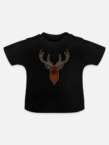 Rothirsch Geweih mit Hirschgeweih - Baby Bio-T-Shirt mit Rundhals - Schwarz