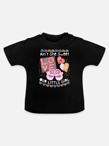Baby, Baby Meisje Baby Meisje Zeggen met Regenboog - Baby biologisch T-shirt met ronde hals - zwart