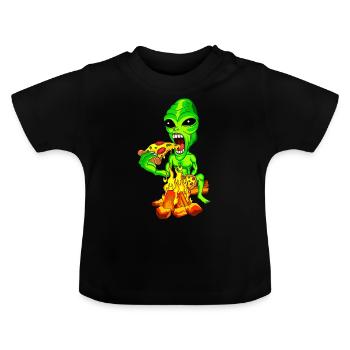 Alien mange de la pizza - T-shirt bio col rond Bébé - noir - Devant