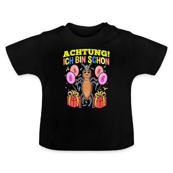 Achtung Ich Bin Schon 8 Geburtstag Ohrwurm - Baby Bio-T-Shirt mit Rundhals - Schwarz - Vorne