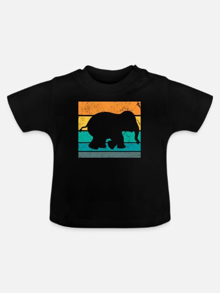 Retro Elefant - Baby Bio-T-Shirt mit Rundhals - Schwarz