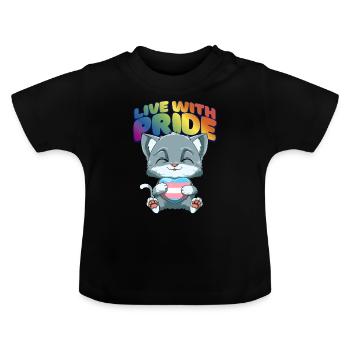 Niedliche Transgender Stolz Katze - Transgender - Baby Bio-T-Shirt mit Rundhals - Schwarz - Vorne