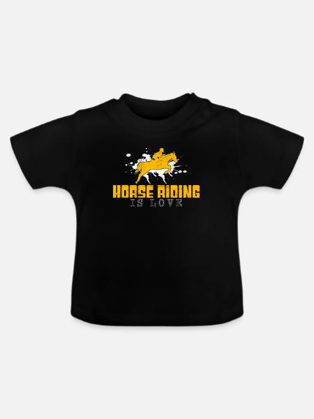 Pferde reiten Spruch - Baby Bio-T-Shirt mit Rundhals - Schwarz