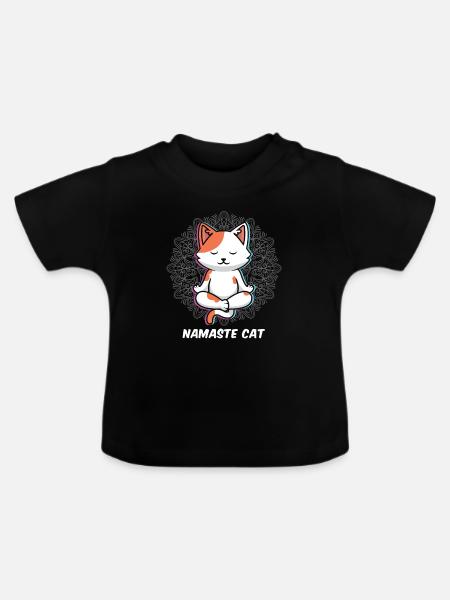 Namaste Katzen Yoga - Baby Bio-T-Shirt mit Rundhals - Schwarz