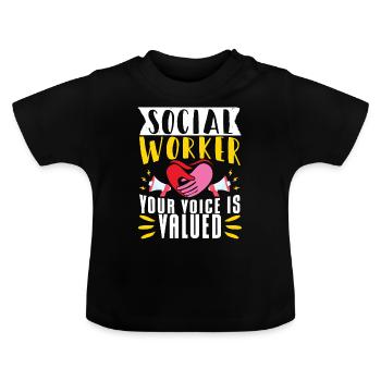Mains du Mois du travail social à l’école - T-shirt bio col rond Bébé - noir - Devant
