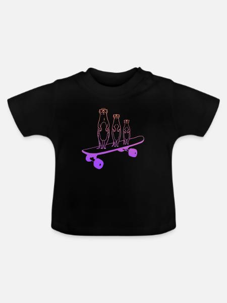 Skateboard Erdmännchen Skater Skateboarding - Baby Bio-T-Shirt mit Rundhals - Schwarz