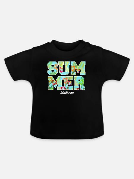 Summer Design mit Hibiskus - Baby Bio-T-Shirt mit Rundhals - Schwarz