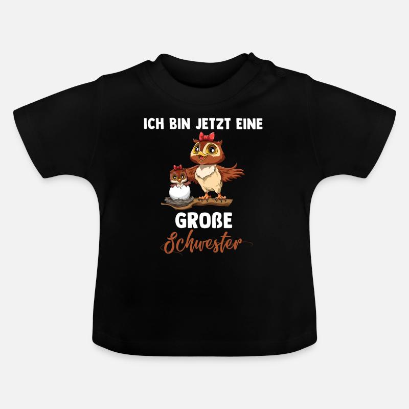 Große Schwester Eule Geschwister Kinder - Baby Bio-T-Shirt mit Rundhals - Schwarz