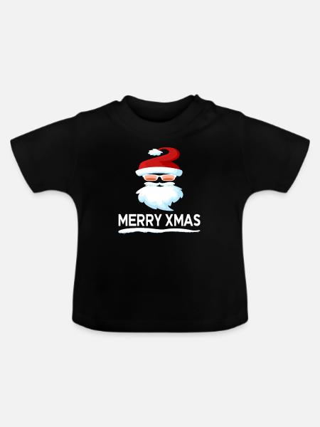 weihnachtsmann merry xmas grinsen - Baby Bio-T-Shirt mit Rundhals - Schwarz