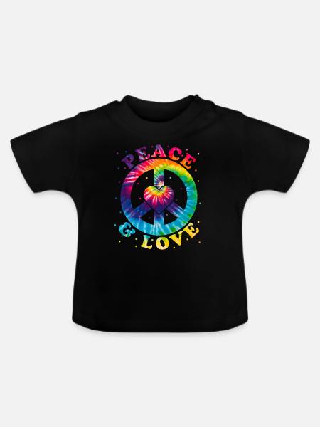 Frieden Liebe Hippie - Baby Bio-T-Shirt mit Rundhals - Schwarz