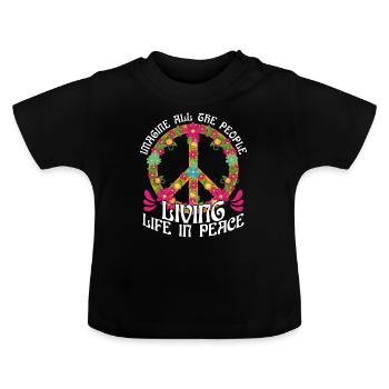 Symbol of World Peace Flowers Imagine - Baby Organic T-Shirt with Round Neck - black - Front