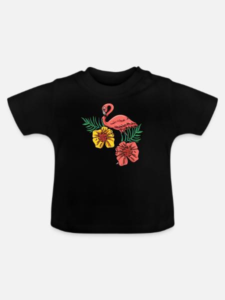 Rosa Flamingo - Baby Bio-T-Shirt mit Rundhals - Schwarz