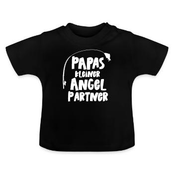 Papas kleiner Angelpartner Baby kleiner Angler - Baby Bio-T-Shirt mit Rundhals - Schwarz - Vorne