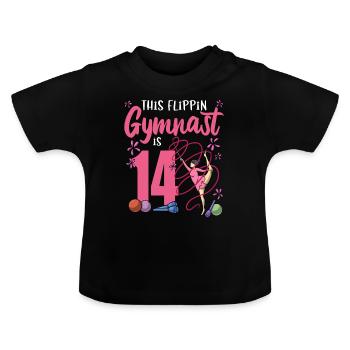 This Flipping Gymnast Is 14 Gymnast Birthday - Baby Organic T-Shirt with Round Neck - black - Front