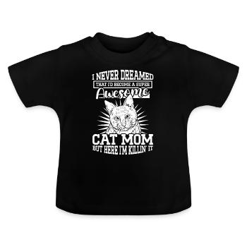 Super Cat Mom Cat Cat Lover - Baby Organic T-Shirt with Round Neck - black - Front