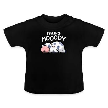 Sentiment Mooody Drôle Vache Moody Lazy Farm Girl - T-shirt bio col rond Bébé - noir - Devant