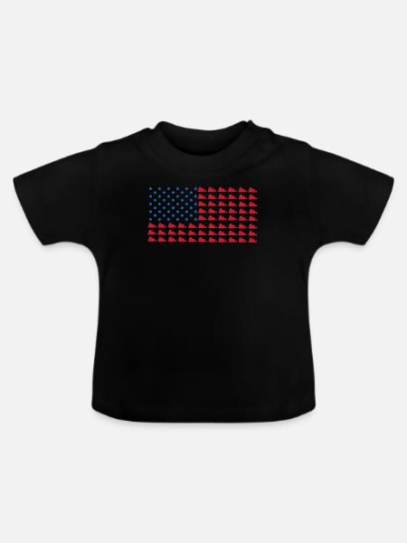 USA Bulldozer Fahne - Baby Bio-T-Shirt mit Rundhals - Schwarz