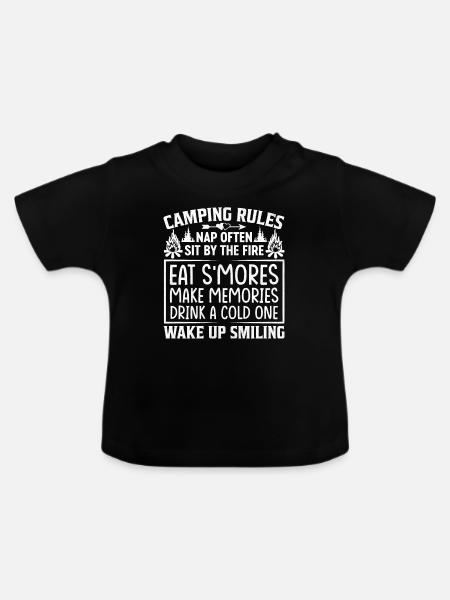 8 Camping rules - Baby Bio-T-Shirt mit Rundhals - Schwarz