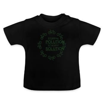 Stopping Polution Is The Best Solution Earth - Baby Organic T-Shirt with Round Neck - black - Front