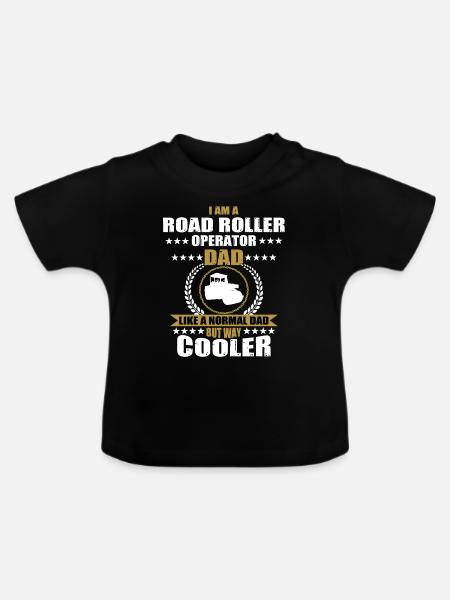 Walze Papa Strassenbauer - Baby Bio-T-Shirt mit Rundhals - Schwarz